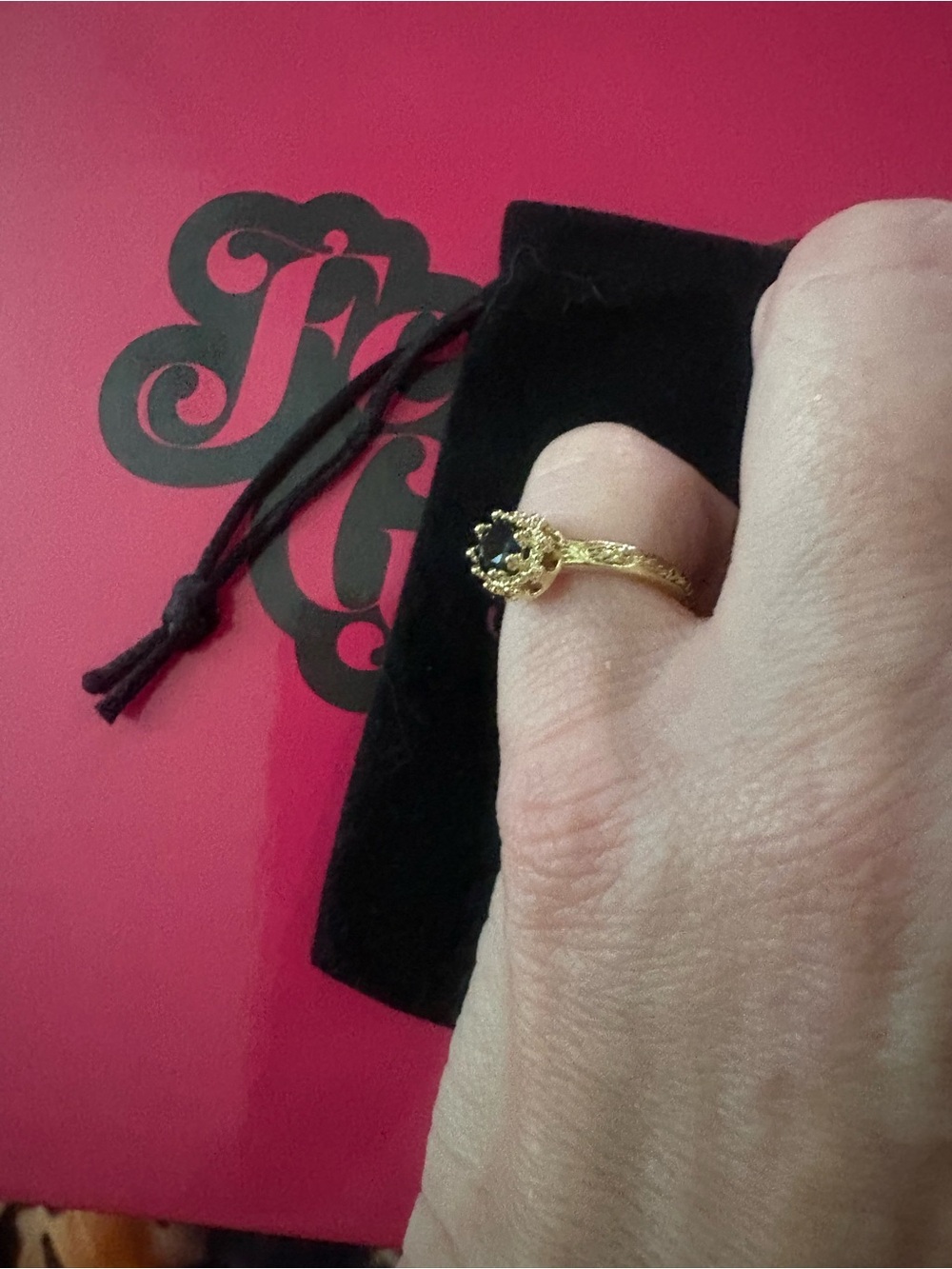 Feed Me Gems black onyx stacker ring in adjustable band - Picture 4 of 5